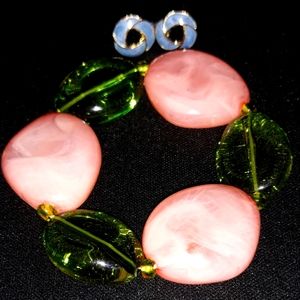 Bracelet and Earring Set.. pink/green...